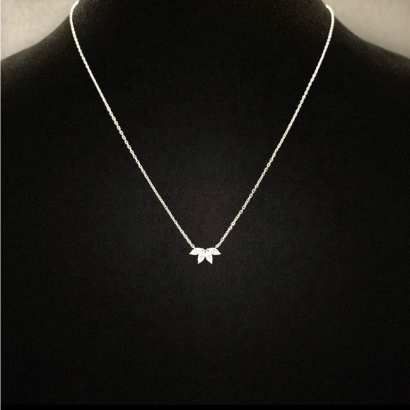 Marquise  Flower Petal Diamond Necklace,Bridesmaid Gift - Picture 3 of 3